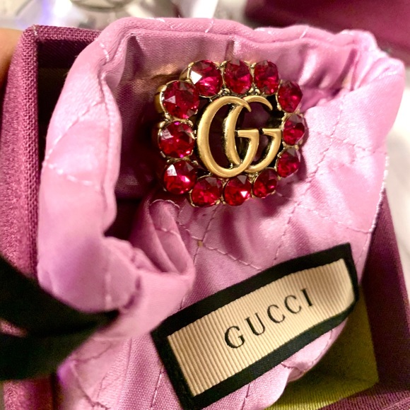 💖💯🆕Gucci Marmont Double G Pink Crystal Ring in Gold - Picture 15 of 16